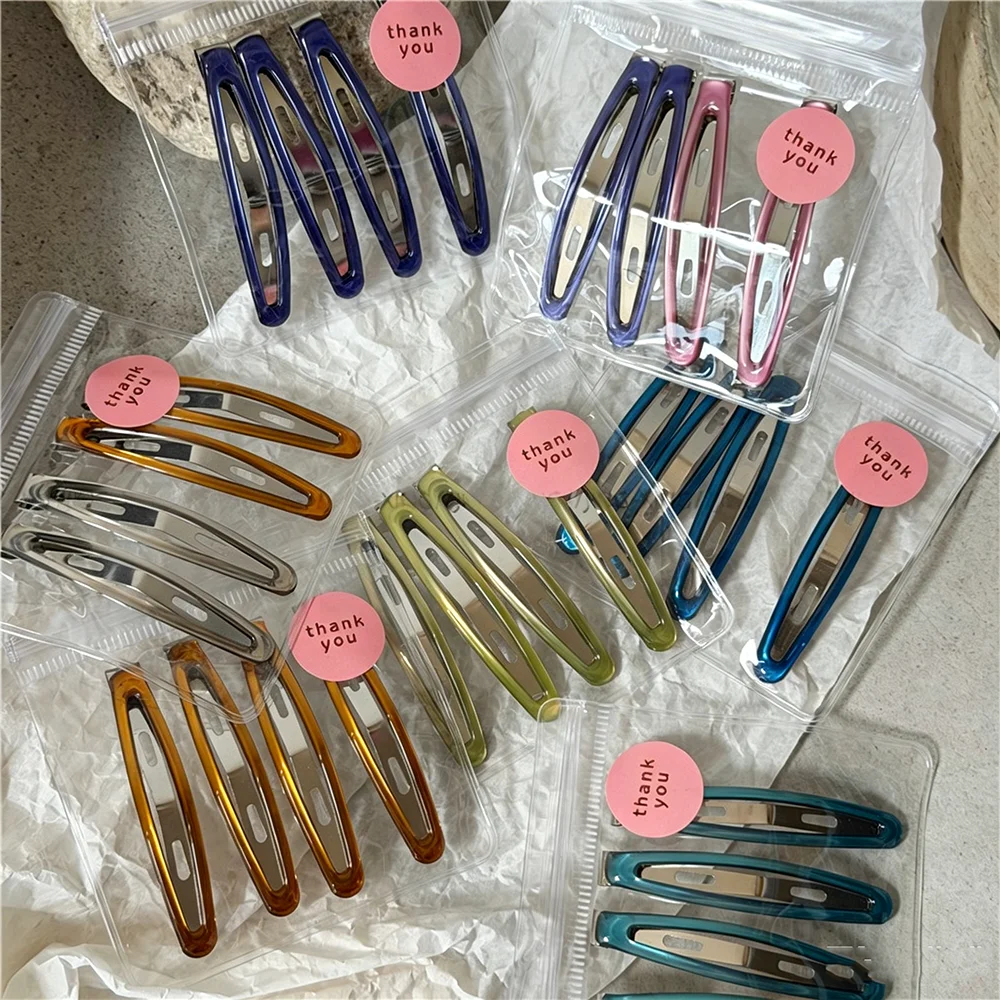 New K-style Icy Clear Snap Hair Clips for Girls Sweet Cool Side Clips Metal Color Bobby Pins Hairpin Set Women Hair Accessories view 2