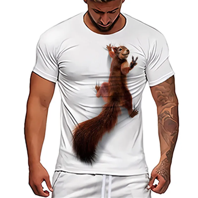 Squirrel Pattern 3D Men\'s T-Shirts Short Sleeve Summer New Streetwear Oversized Tops Animal Print Loose Casual Tee Big Size 6XL