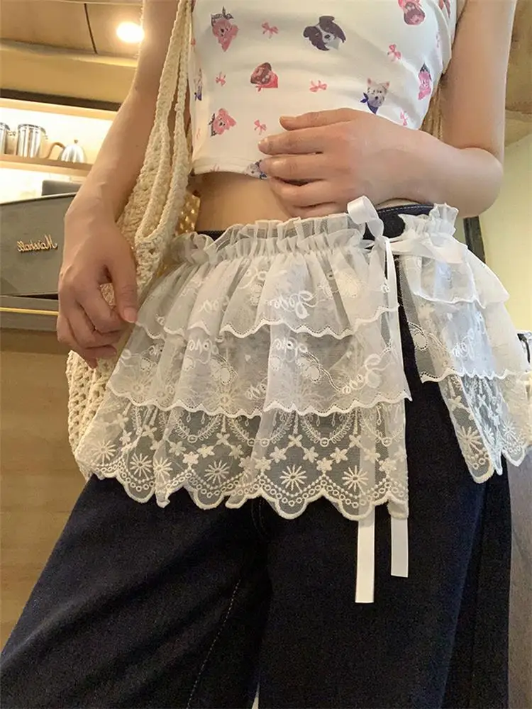 

Новая женская балетная юбка-миди с кружевом и поясом, весна-лето, белая, с эффектом многослойности, юбка-кейк, прикрывающая бедра