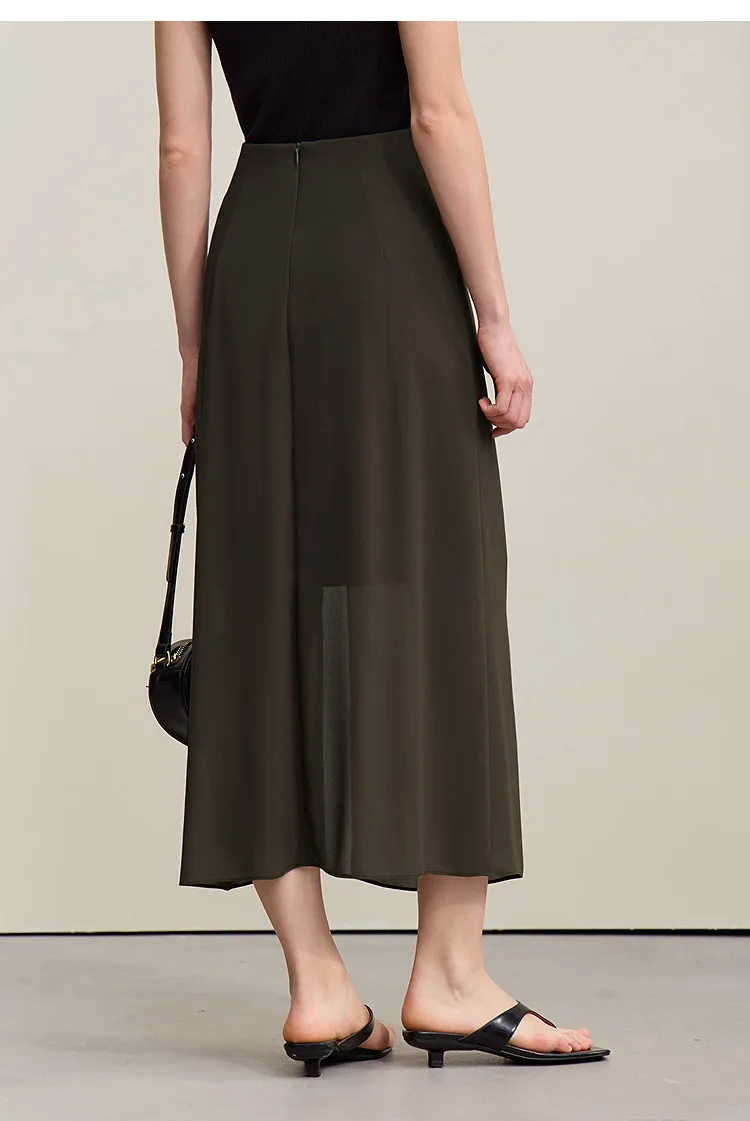 Amii Women's Skirt 2026 Summer Elegant Chiffon Midi Skirt Pleated Side Slit Office Casual Versatile Women's Clothing 12612002