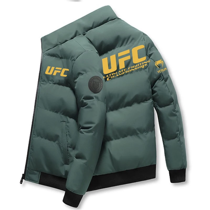 سترة سميكة جديدة 2025UFC، سترة دافئة مبطنة بالقطن، سترة رياضية شتوية غير رسمية، سترة مقاومة للرياح بياقة واقفة