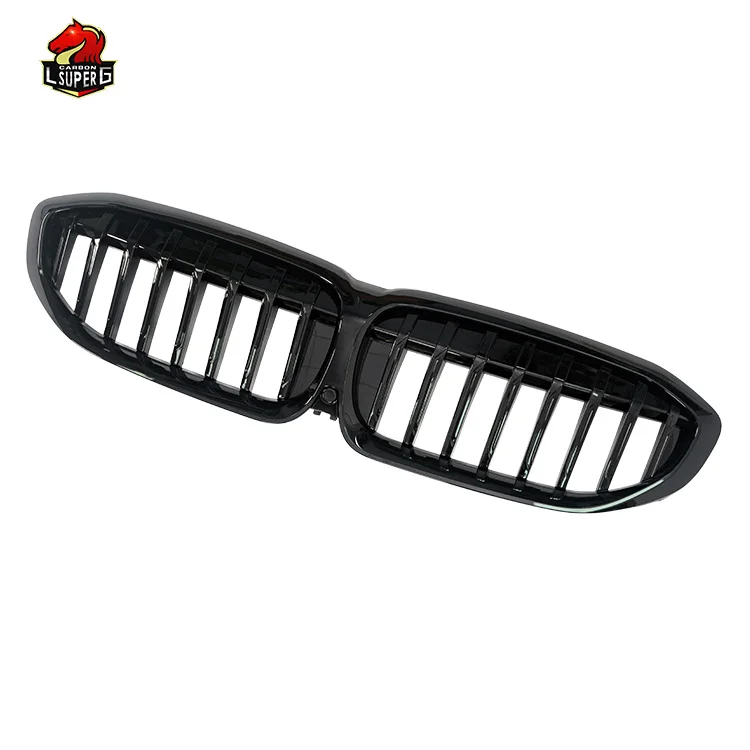 ABS Material Single Slat Line Grill For BMW 3 Series G20 G28 2019-2022 Front Bumper Gloss Black Grille