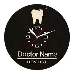 Dental Tooth Personalized Custom Name Hospital Office Decor For Clinic Stomatology Laser Cut Wooden Wall Watch Dentist Gift