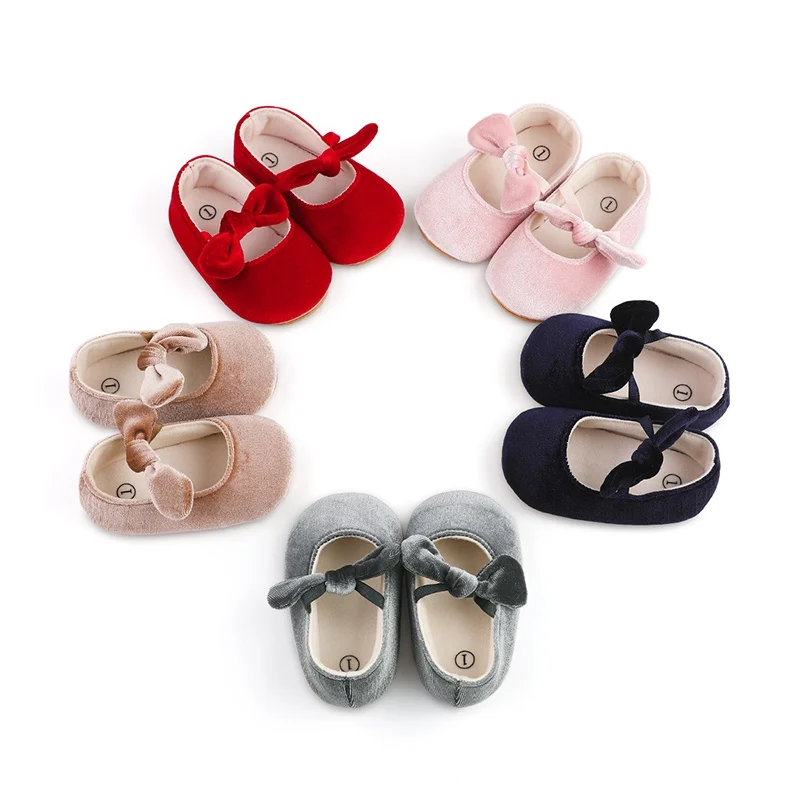 Newborn Baby Shoes Baby Boy Girl Shoes Girl Classic Bowknot Rubber Sole Anti-slip Dress Shoes First Walker Toddler Crib Shoes