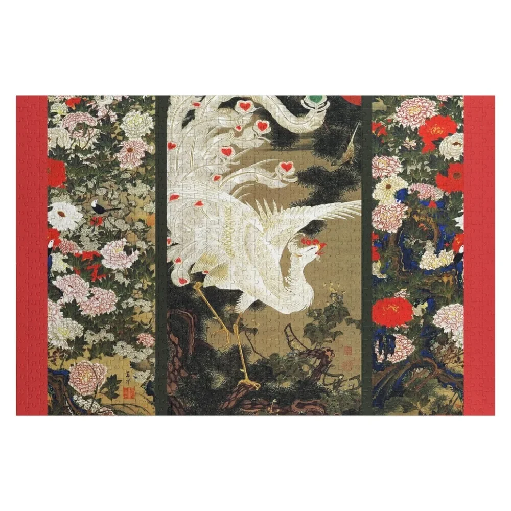 

FLYING LOVE PHOENIX,WHITE FEATHERS WITH HEARTS Antique Japanese Floral Jigsaw Puzzle Custom Kids Toy Puzzle