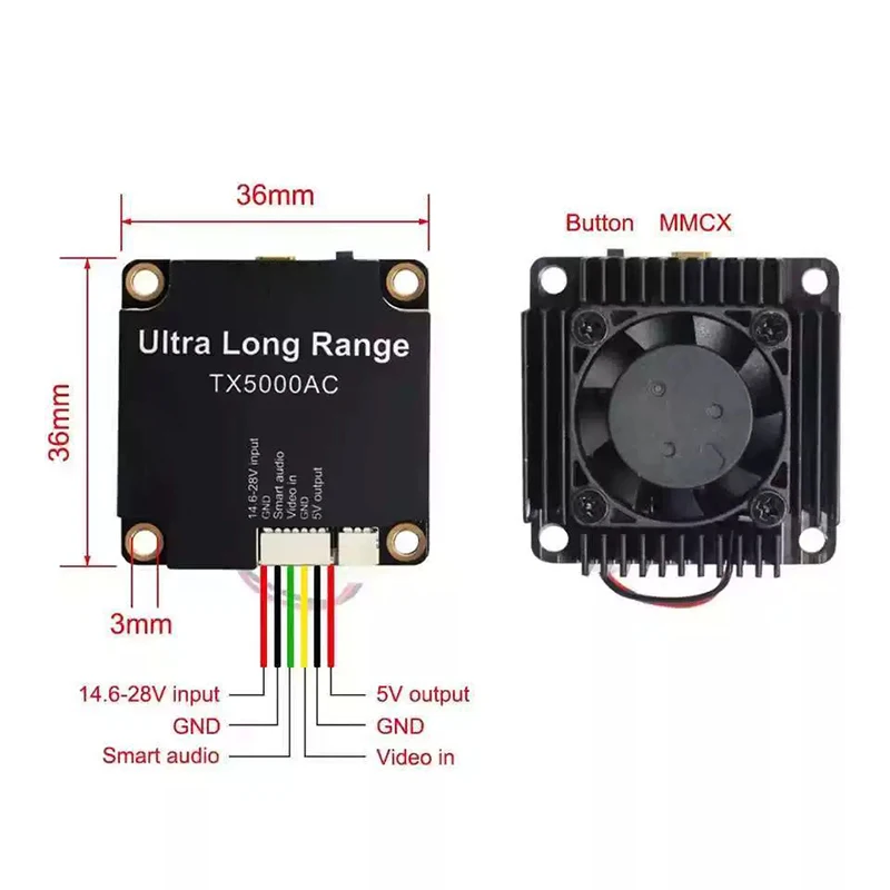 TX5000AC AKK 5W 5.8 جيجا هرتز FPV VTX 96CH سباق الفيديو الارسال ل 5.8G FPV سباق أجهزة الاستقبال عن بعد 25 جرام الوزن