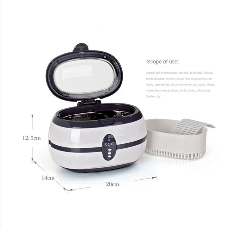 ABKR-Pequeno limpador ultrassônico de joias, relógios, óculos, barbeadores, limpadores ultrassônicos. Plugue do Reino Unido