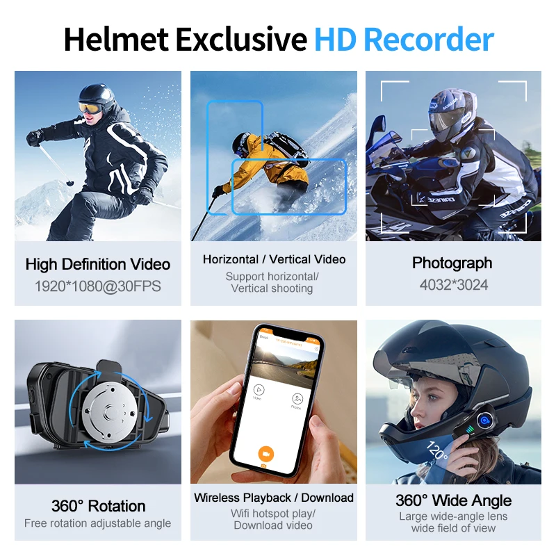 Q28 Bluetooth Motorcycle Helmet Headset 1080P HD Video Dashcam Wide-angle Lens Wireless Camera Waterproof motorbike Recorder image 6