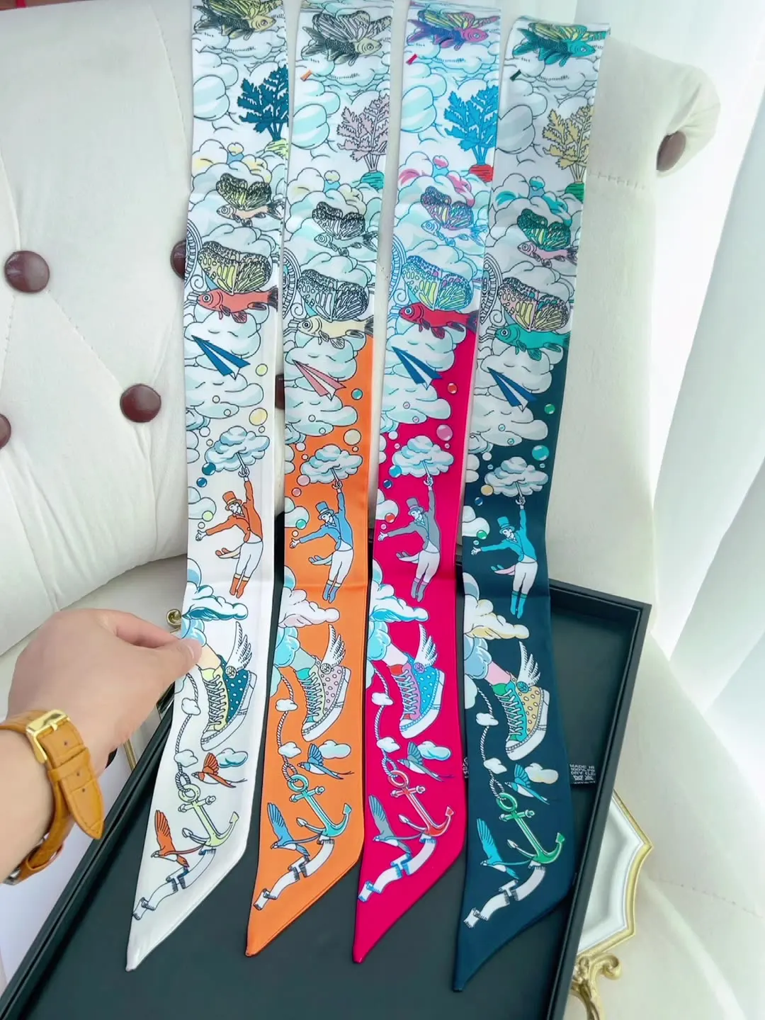 Korean Version of Small Fresh Internet Celebrity Women Tied Bag Ribbon Headband Versatile Decorative Streamer Twill Small Scarf