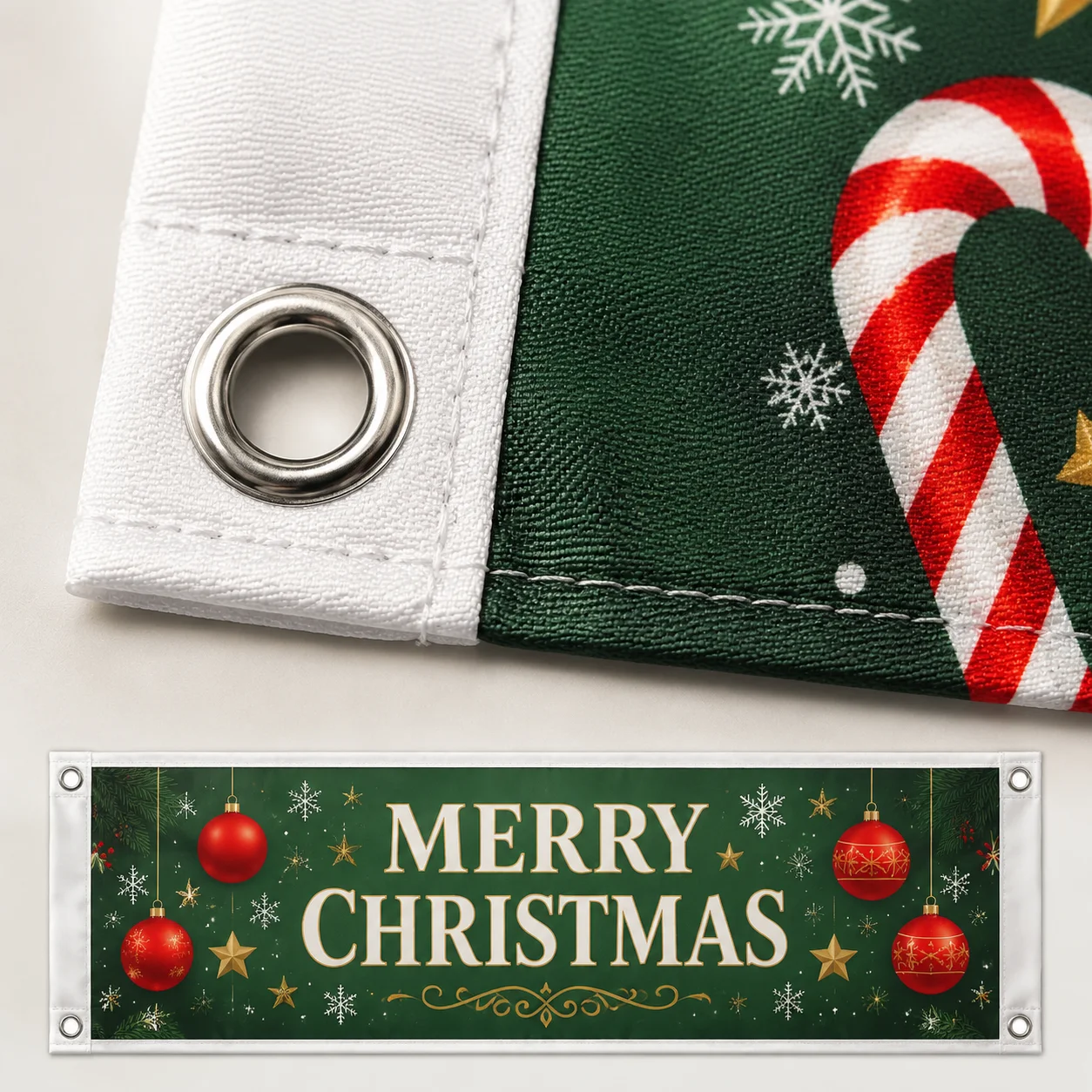 Custom Holiday Banner Personalized Christmas Polyester Banner with 4 Grommets for Wall Hanging Indoor Outdoor Party Decoration