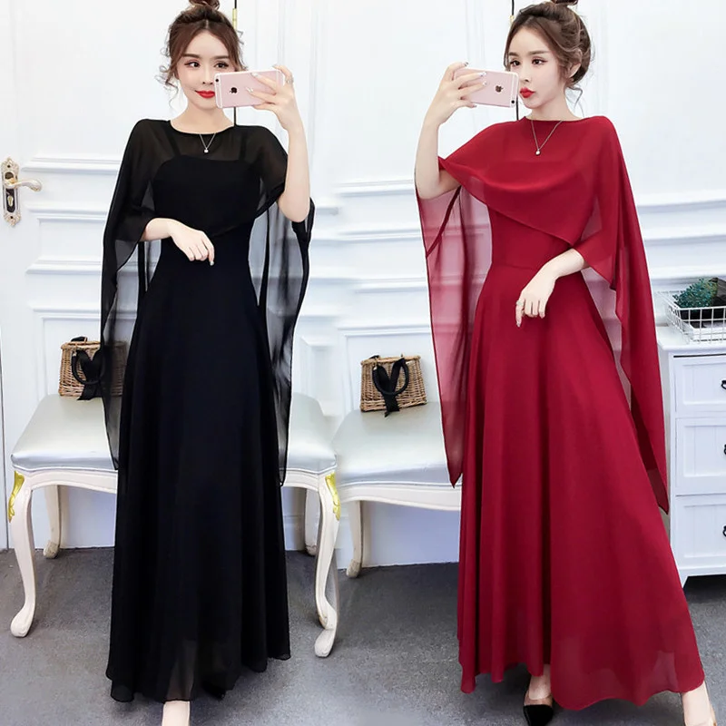

Chiffon Elegant Two-piece Set for Women 2025 Summer Vest Camisole Skirt sun Protection Shawl Fashion Set big Swing Dress Trendy