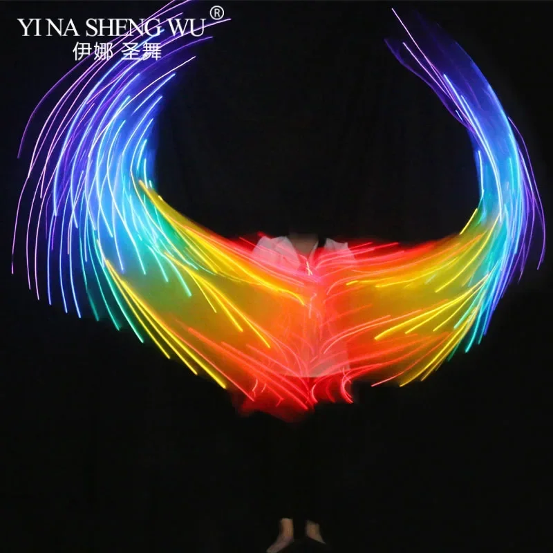 1 قطعة اليمين/اليسار الرقص الشرقي Led الحرير المشجعين 100% الحرير 180x90 سنتيمتر الأبيض قوس قزح الرقص LED المشجعين مرحلة الأداء الدعائم مع بطاريات