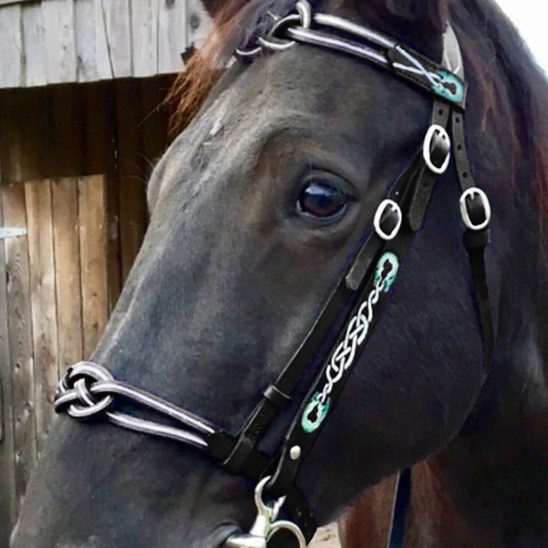 1PC Adjustable Horse Halters And Lead Ropes PU Leather With A Metal Buckle Design For Training Grooming Or Riding