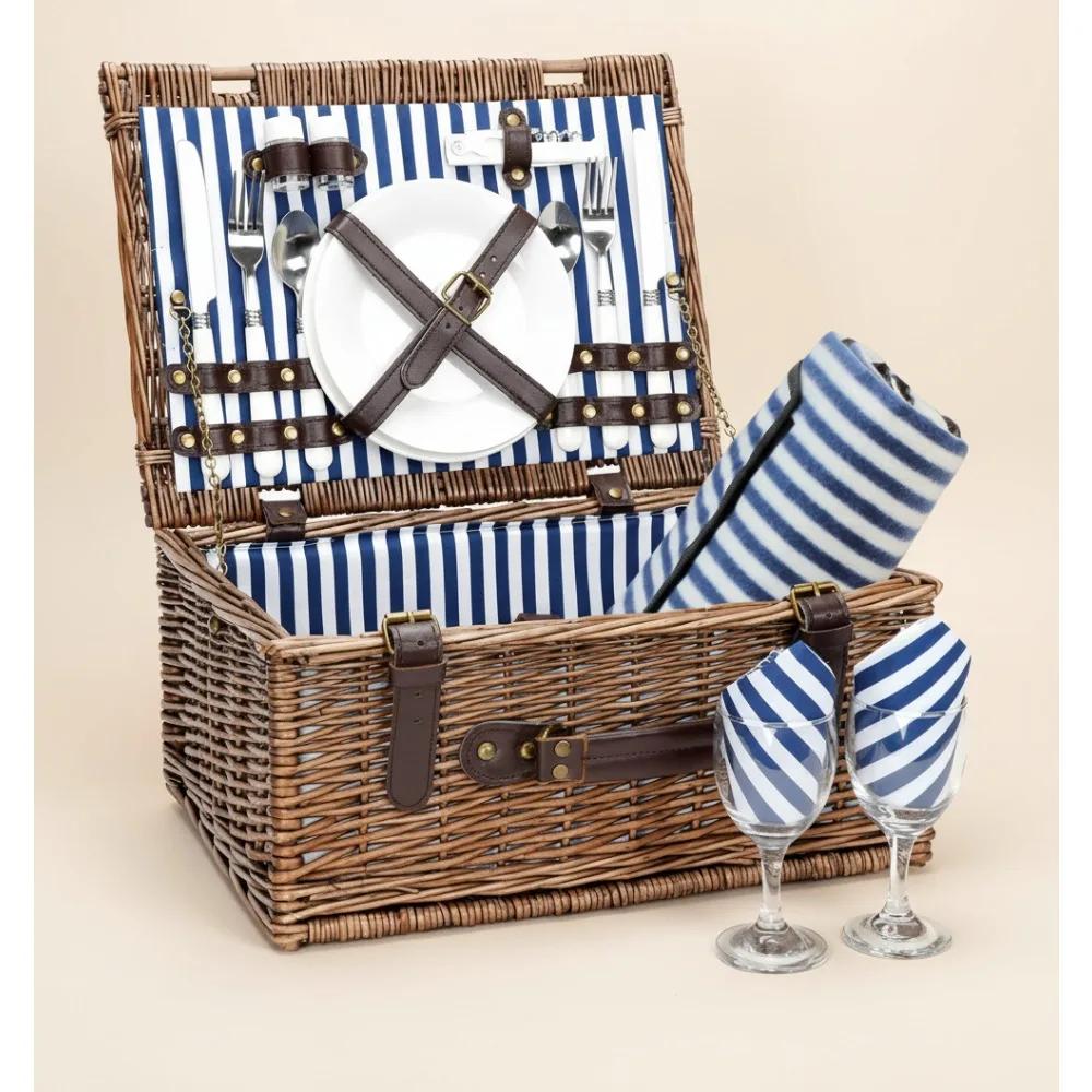 

Waterproof Picnic Basket Set for 2 with Sand-Proof Beach Mat, Outdoor Camping & Romantic Date Essentials
