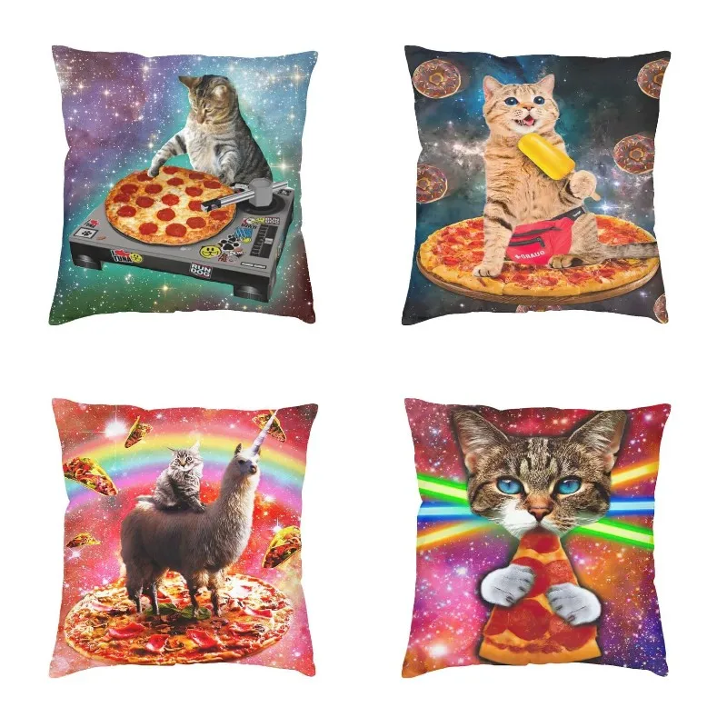 Hipster DJ Cat Pizza Throw Pillow Case Home Decorative Square Food Funny Creative Cushion Cover 45x45 Pillowcover for Sofa