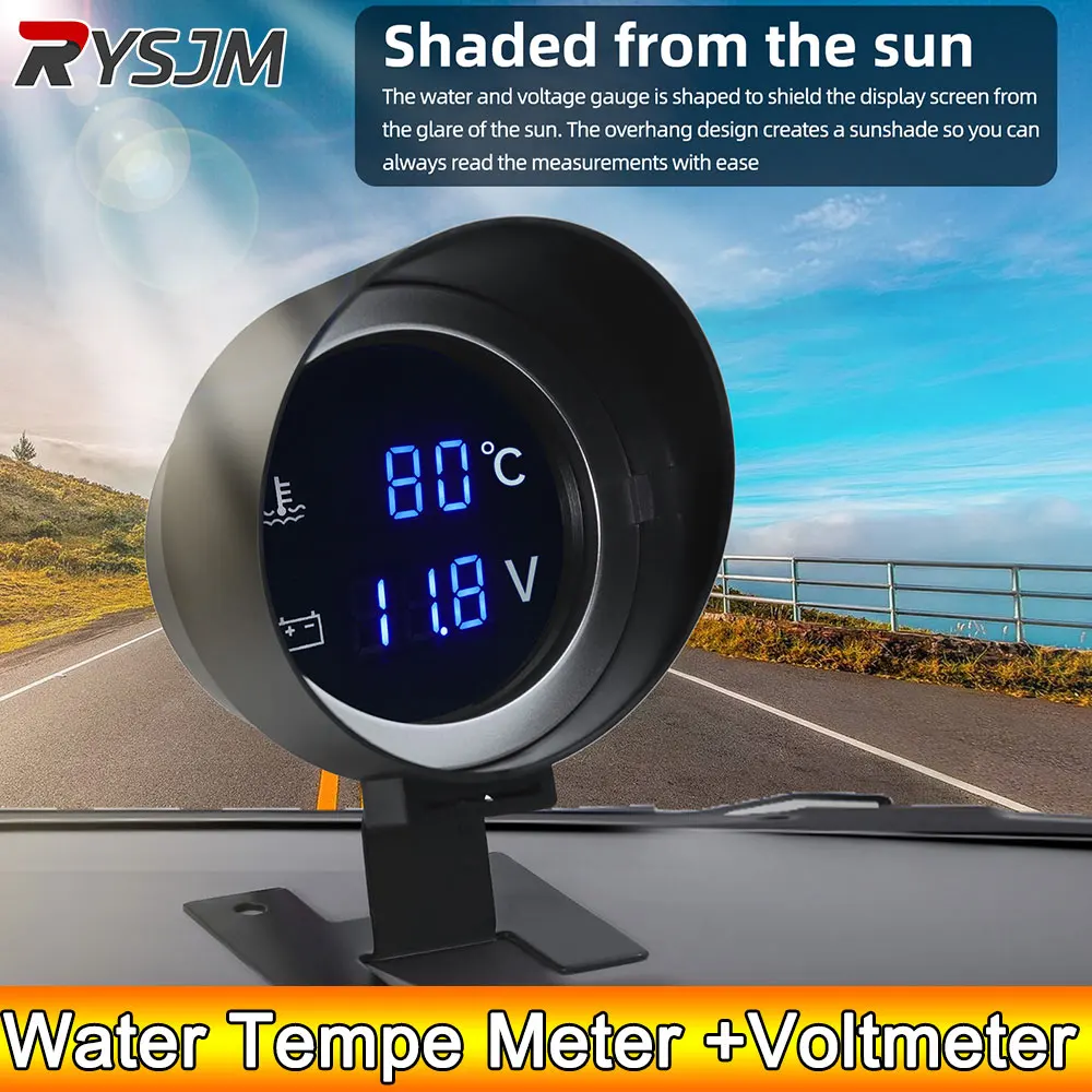 AD Motorrad Auto Geändert Wasser Temperatur Meter Voltmeter 12V 24V Wasserdichte Digital Gauge Mit Wasser Temp Sensor 10mm