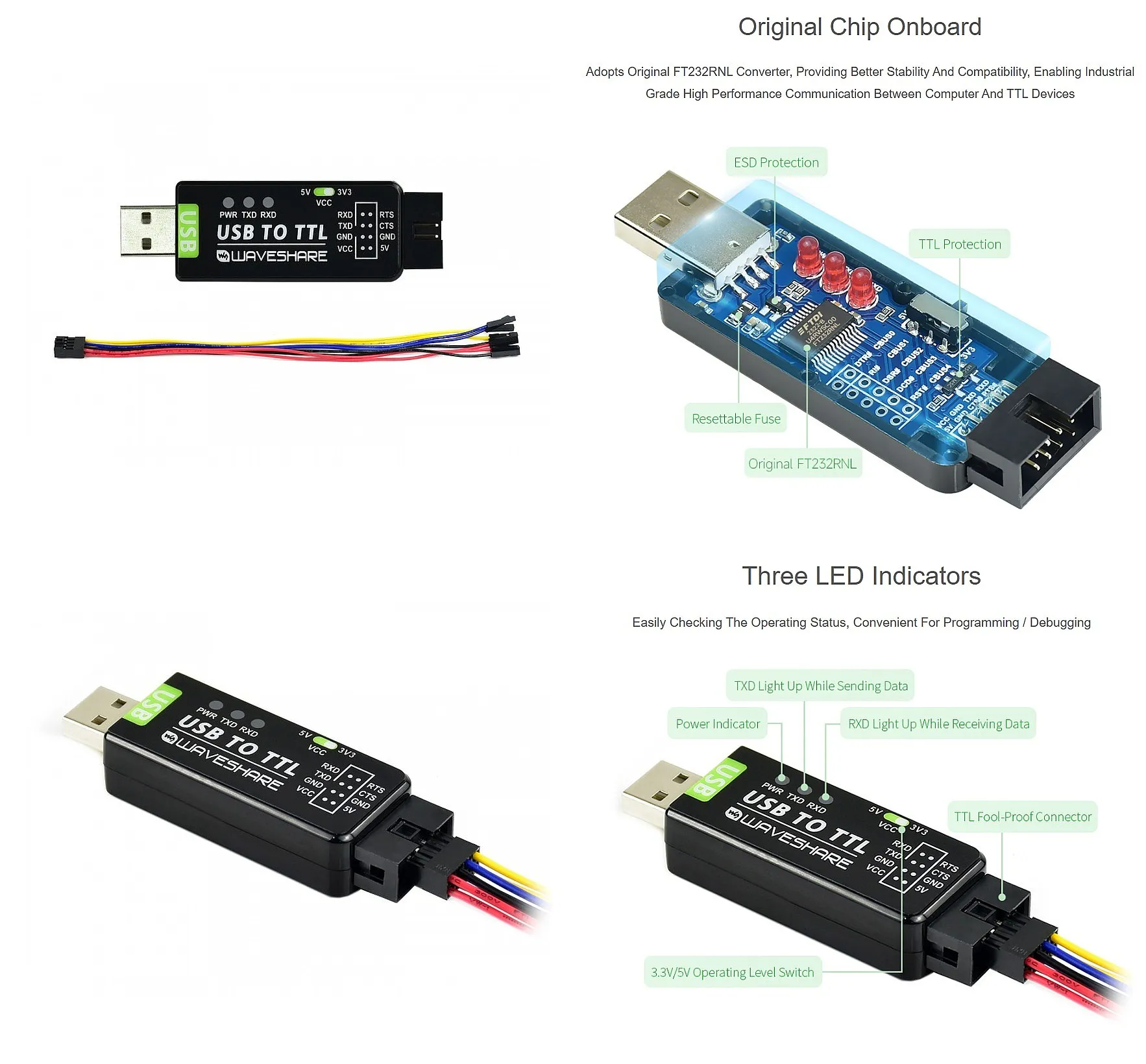 産業用usb-ttlコンバーター、ft232rnl、多重保護およびシステムサポート