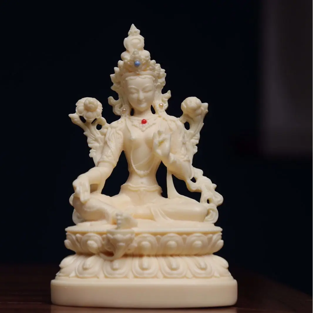 Ivory Nut Craft Green Tara Statue Home Living Room Car Interior Decor Ornament Peace Protection Gift