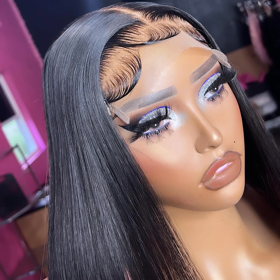 13x4 hueso lacio encaje transparente frontal peluca de cabello humano 34 pulgadas previamente arrancada frontal de encaje natural 180 de densidad para mujer 2