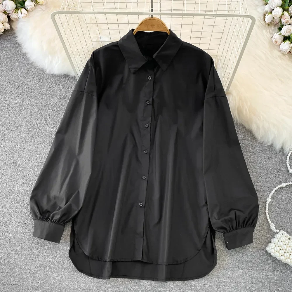 2023 New Solid Color Shirt for Women Autumn Long Sleeve Button Up Shirt Elegant Loose Women\'s Beautiful Blouses and Shirts Tops