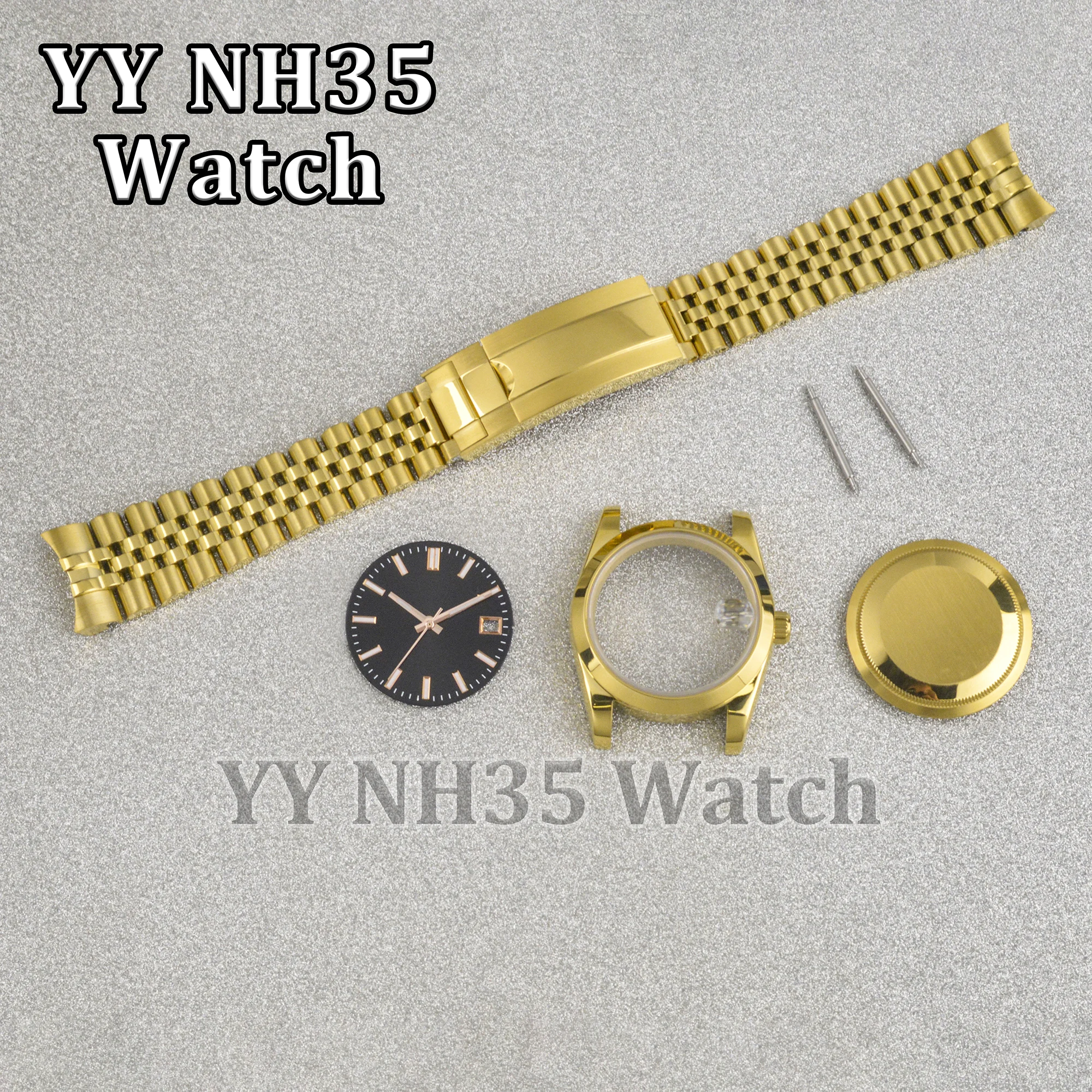 

Watch Case NH35 Dial Hands Strap for Datejust Watches Gold PVD Jubilee Bracelet 36/39mm Case fit NH34/35/36 Movement Watch Parts