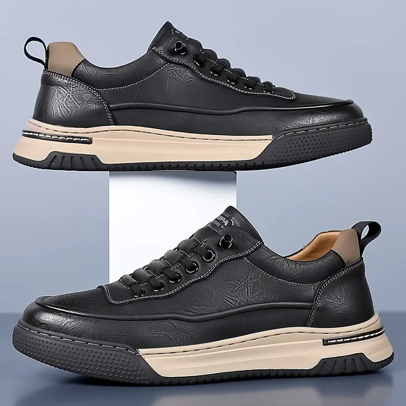 

New style fashionable cowhide men's board shoes, soft-soled casual thick-soled sports shoes, comfortable men's shoes