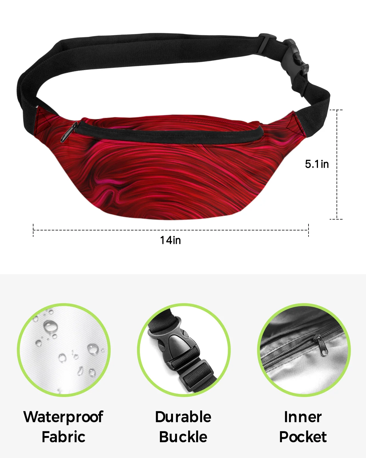 Red Abstract Texture Lines Waist Bags for Women Man Travel Shoulder Crossbody Chest Bags Waterproof Fanny Pack