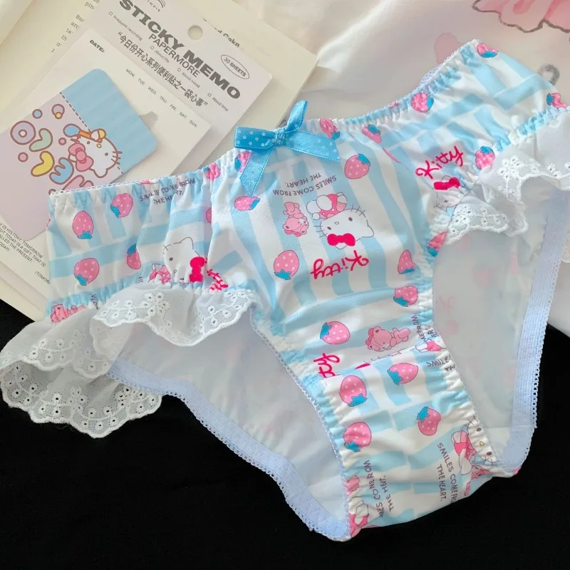 M L XL نمط الرسوم المتحركة مرحبا كيتي مثير لطيف الدانتيل وملابس داخلية حلوة لملابس داخلية مثيرة مثلث الإناث الخصر الأوسط