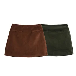 Summer Mini Skirts Vintage Luxury Clothes High Waist Skirts For Women Mirco Corduroy Skirt Pencil Skirts Preppy Style Brown