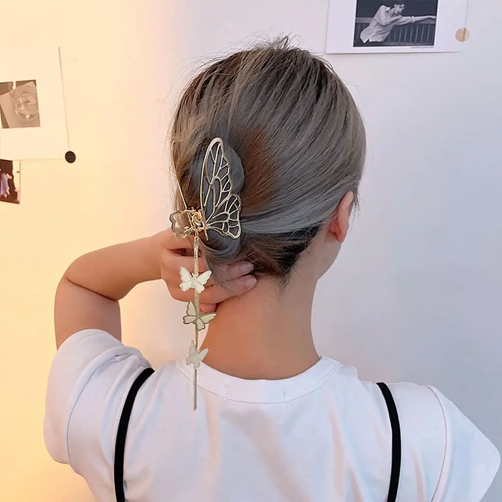 Butterfly Metal Hair Claw Clips Non-slip Strong Fixed Hairpin Tassel Design Elegant Lady Hair Clip Girl Lady Special Gift