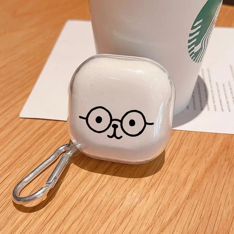 Case For Samsung Galaxy Buds 2Pro 3 FE 3Pro 4Pro 4 Pro 2 Live Clear Earphone Cases Cover With Hook Ins Funny Simple Bear Face view 5