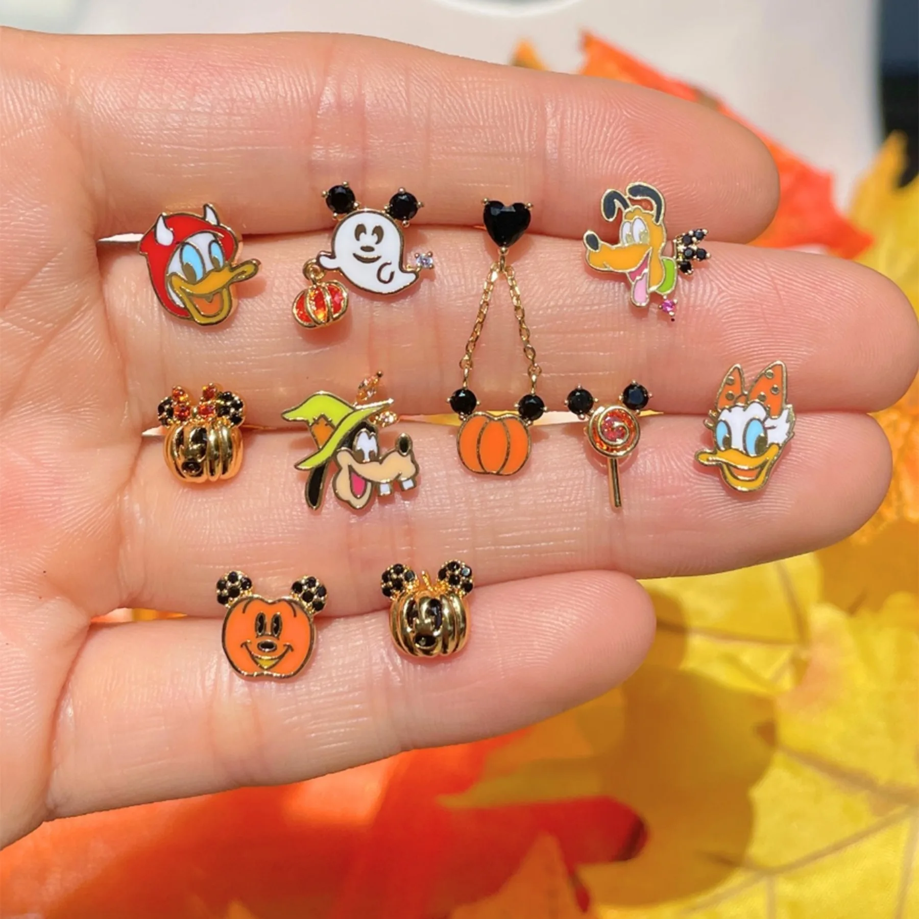 4PCS New Ins Halloween Pumpkin Zircon Cute Cartoon Stud Earrings Set For Women Girls Party Jewelry Gift