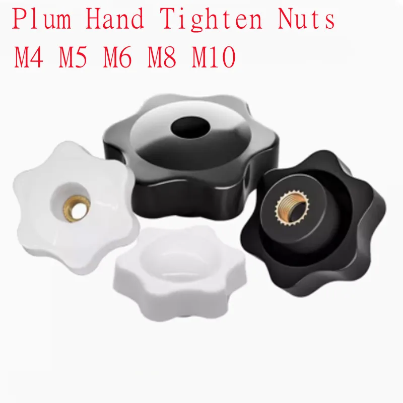 5-10pcs/lot m4 m5 m6 M8 M10 Plum Bakelite Hand Tighten Nuts Star Mechanical Black white Thumb Nuts Clamping Knob Manual Nuts