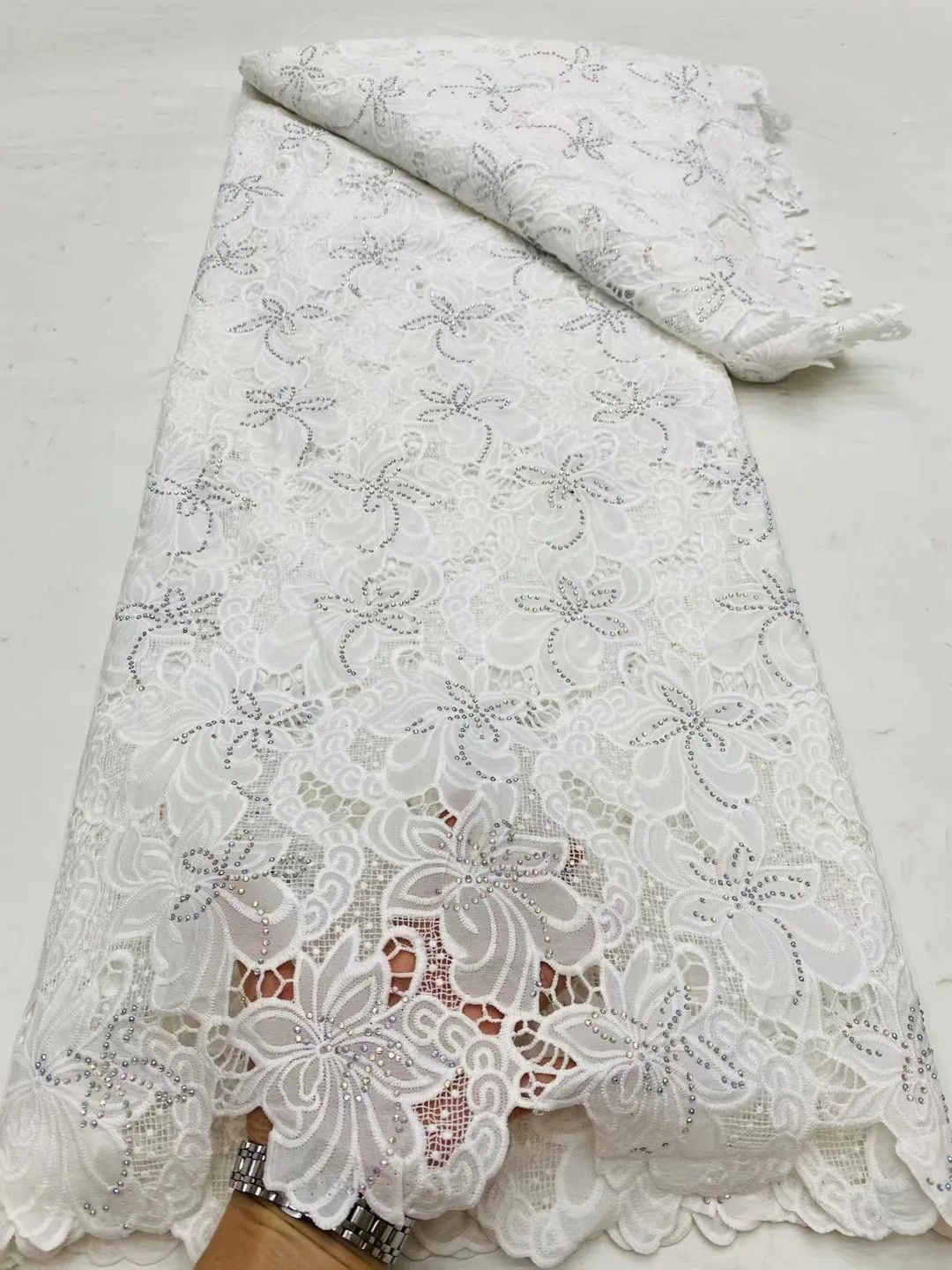 Dubai African Lace Fabric with Stones, 100% Cotton, High Quality Tulle, Popular Styles, New Arrivals, 5 Yards, 2024, DP0257