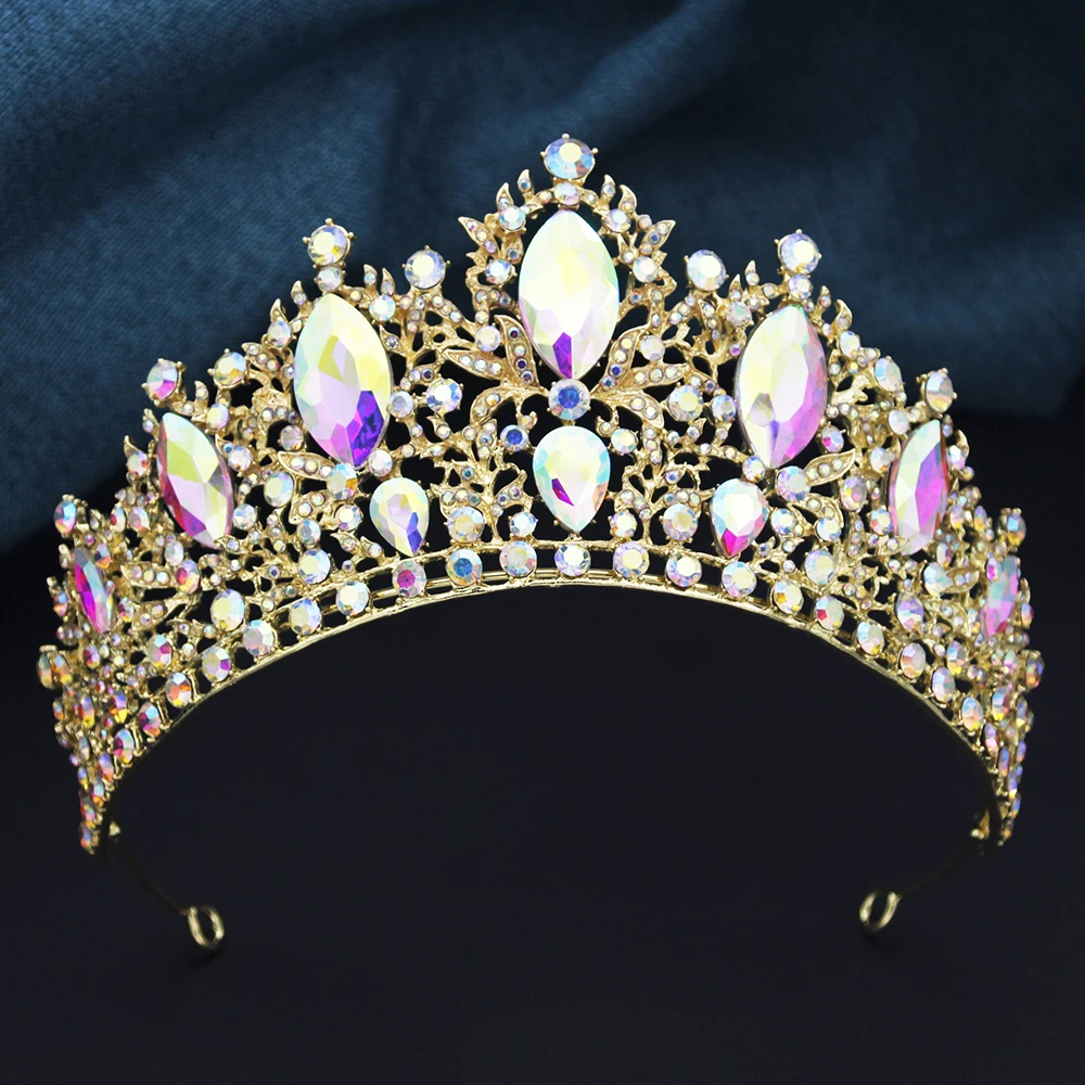 Vintage Baroque Rhinestone Crown Jewelry Set Luxury Crystal Tiara Necklace Earrings for Women Wedding Prom Pageant Birthday Part image 2