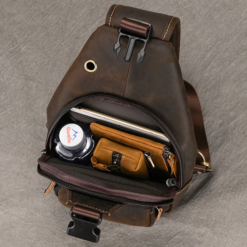 Business genuine leather men's chest bag high quality cowhide male shoulder messenger bag outdoor crossbody bag casual sling bag