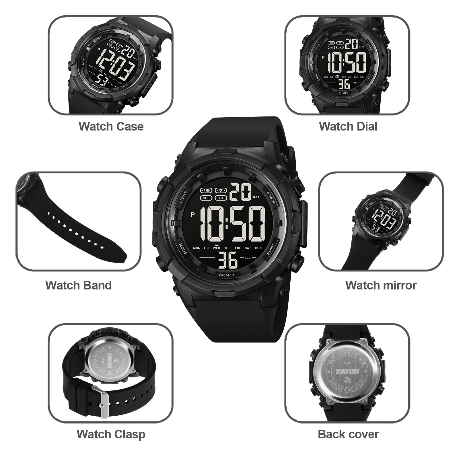 SKMEI LED Light Sport Fashion Watch Mens Chrono Casual 5Bar Waterproof Digital Wristwatches Count Down Male Alarm reloj hombre