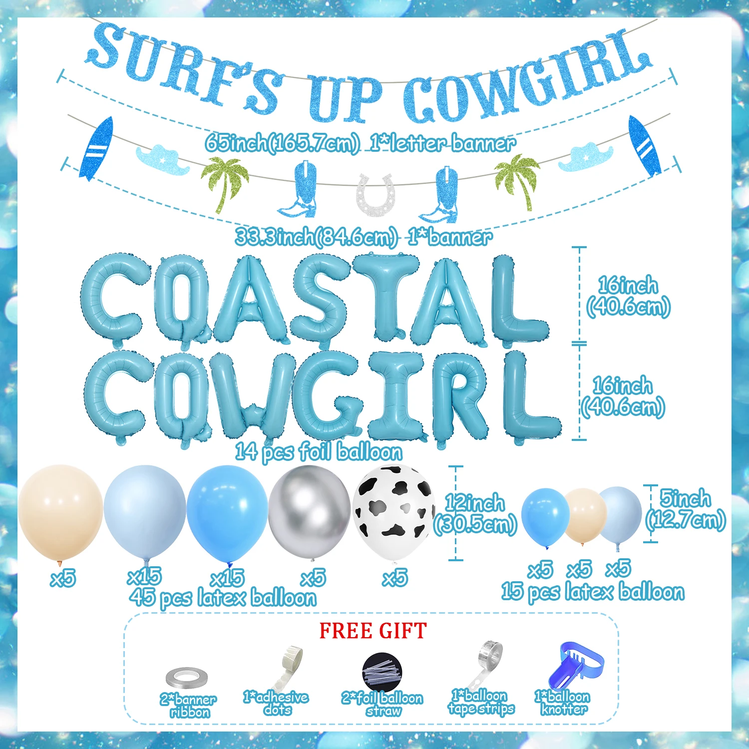 Coastal Cowgirl Theme Party Decorations Blue Bachelorette Party Balloon Arch Garland Kit Glitter Letterr Banner for Bachelorette