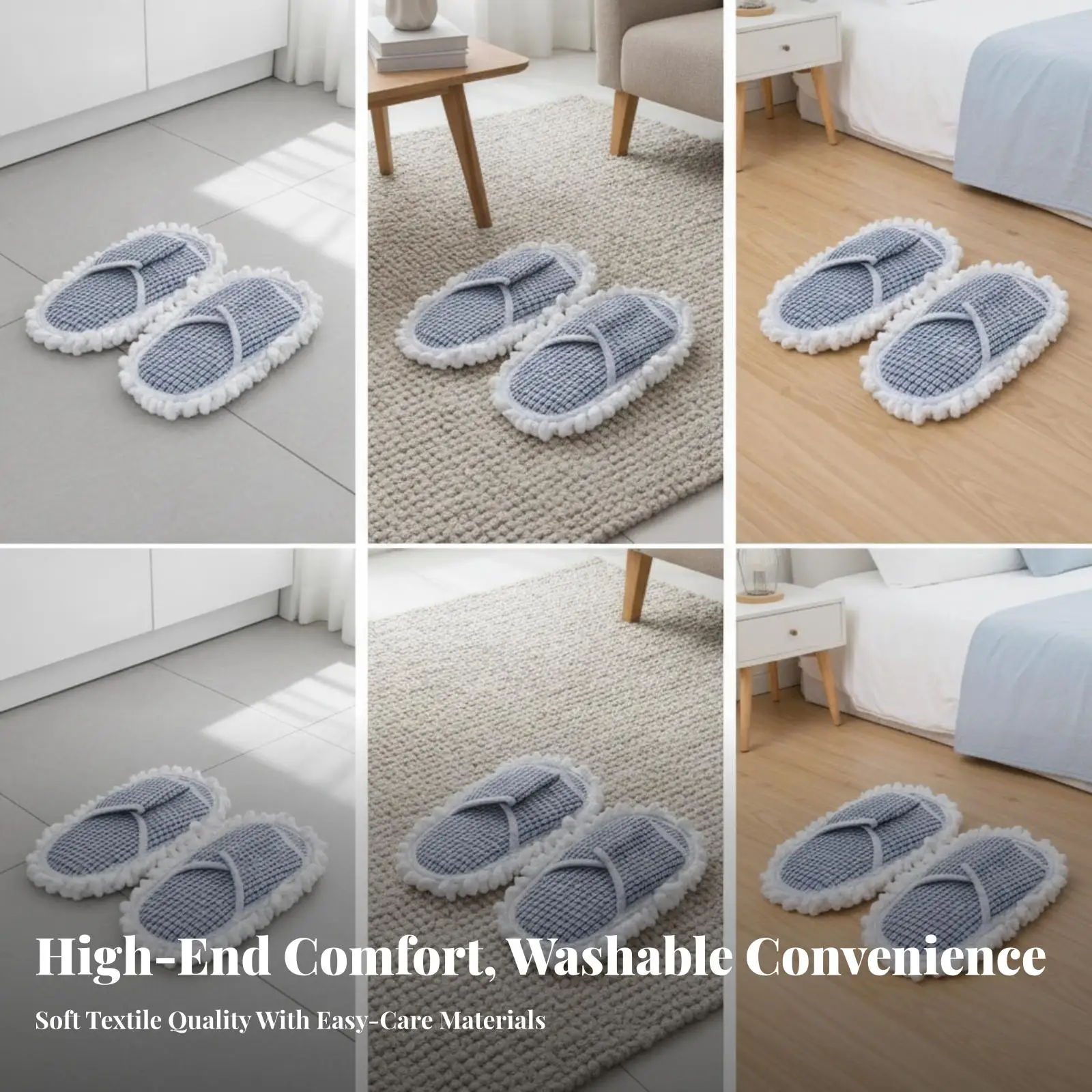 Dust Attracting Cleaning Slipper for Hardwood Floors with Soft Chenille Sole and Canvas Upper Washable Mop Style