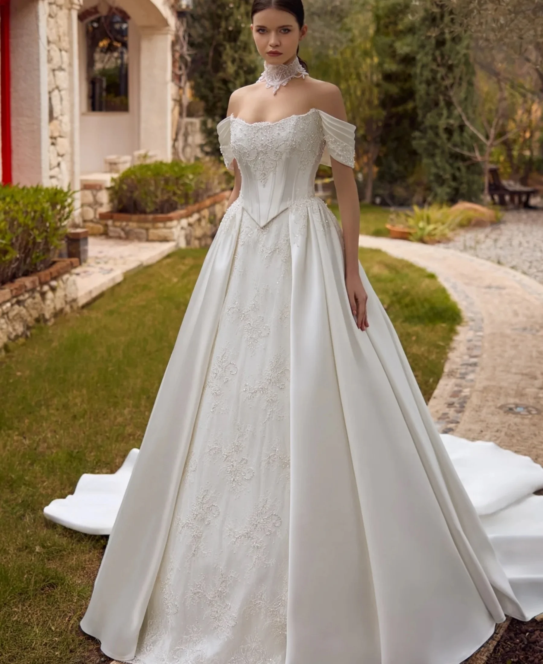 Luxury A Line Wedding Dresses Sexy Off Shoulder Ruffles Bride Gowns Sleeveless Customized Gorgeous Dresses Vestidos De Novia