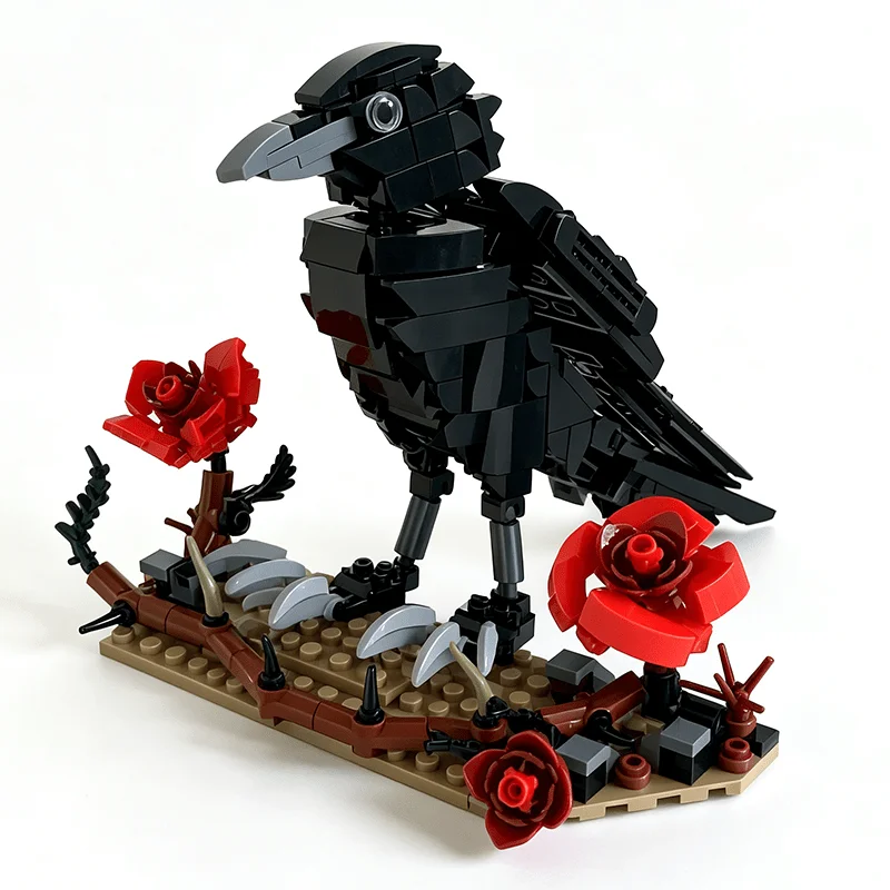 1 Set Raven Bird Building Blocks Model Clever Raven Black Bird Brick Diy Children Toy Gift Package with Bag