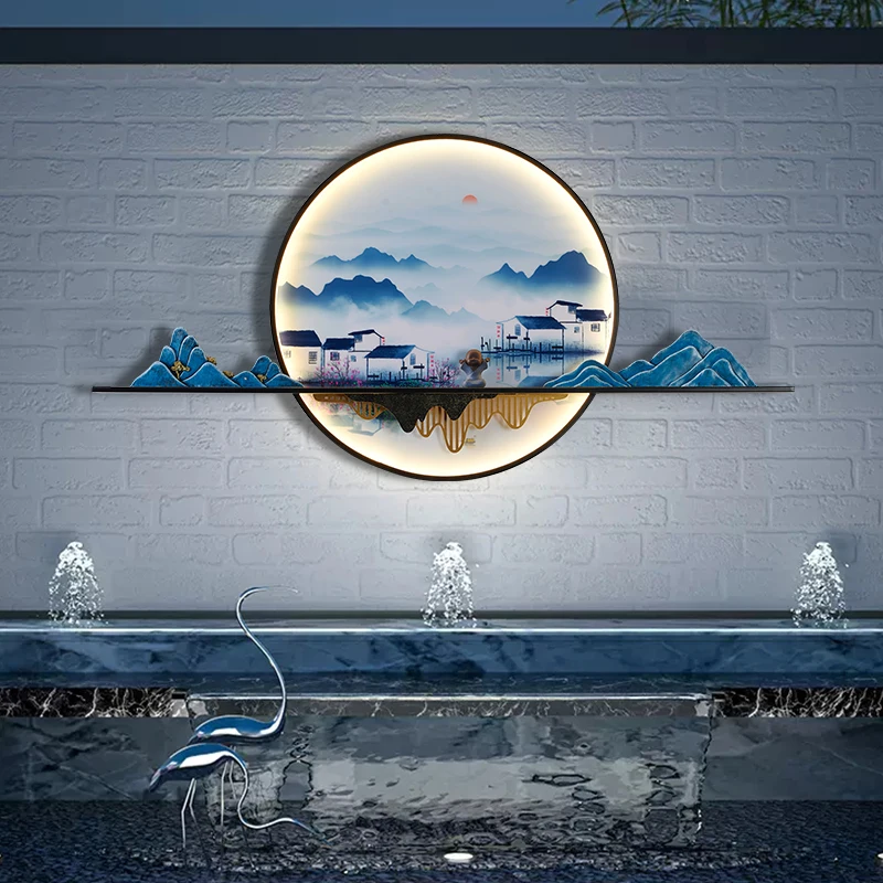 AOSONG Solar Outdoor Mural Lamp Creative Circular Landscape Waterproof Mural  Villa Courtyard Decoration Painting