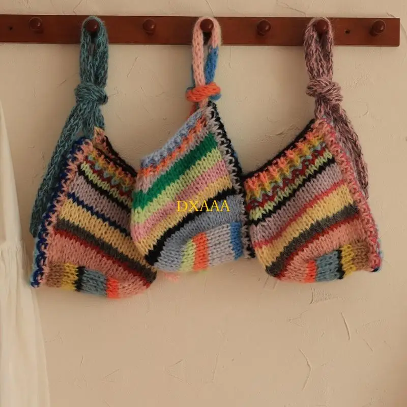 DXAA شعبية مخطط التباين اللون قبعة صغيرة للإناث لينة البلوز قبعة 2000s أنيقة محبوك قبعة مع الأذن رفرف يوميا