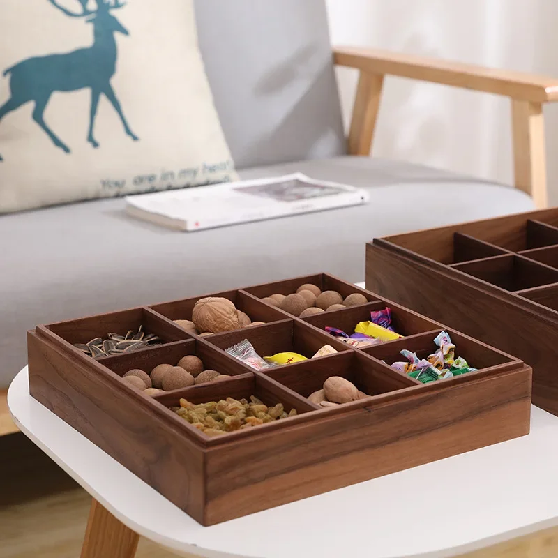 Double-layer walnut solid wood candy box creative with lid tray compartment snacks dried fruit basin storage box