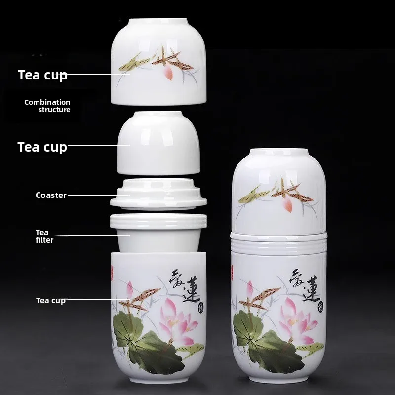 Ceramic Portable Travel Teapot Set Bring A Travel Bag Outdoor Double Chinese Kung Fu Tea Set Underglaze Colour Tea Ceremony Set