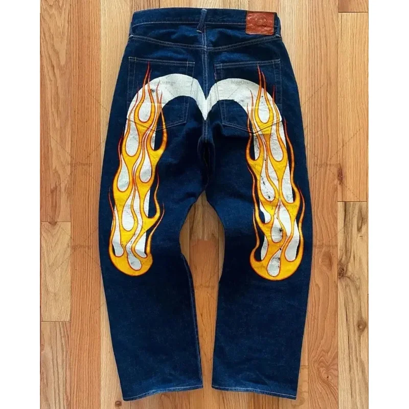 Джинсы Y2K мужские в стиле ретро, лидер продаж, джинсы с персонализированным принтом, свободные прямые джинсы в готическом стиле, в стиле панк, хип-хоп, уличная одежда, 2024