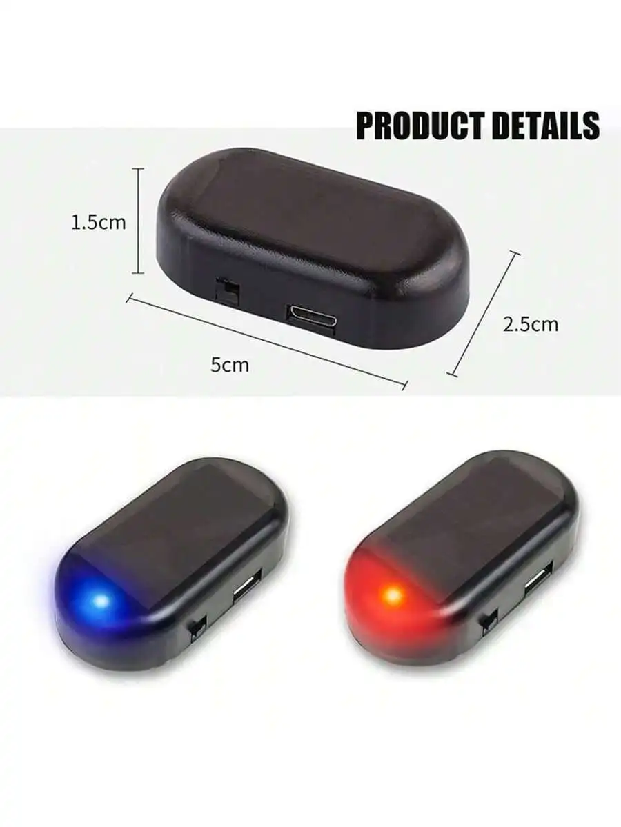 1pc- Solar Charging &USB Charging Car Simulation Alarm - Car Anti-Theft Simulation Monitor - Red, Blue Light Ficker - Make Your