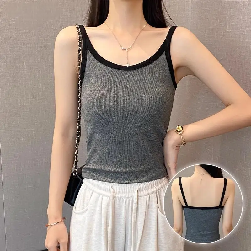 Women's Ribbed Knit Tank Top: Summer, Breathable, Color-Blocked, Slimming, Outerwear, Layering, Sleeveless, Modest