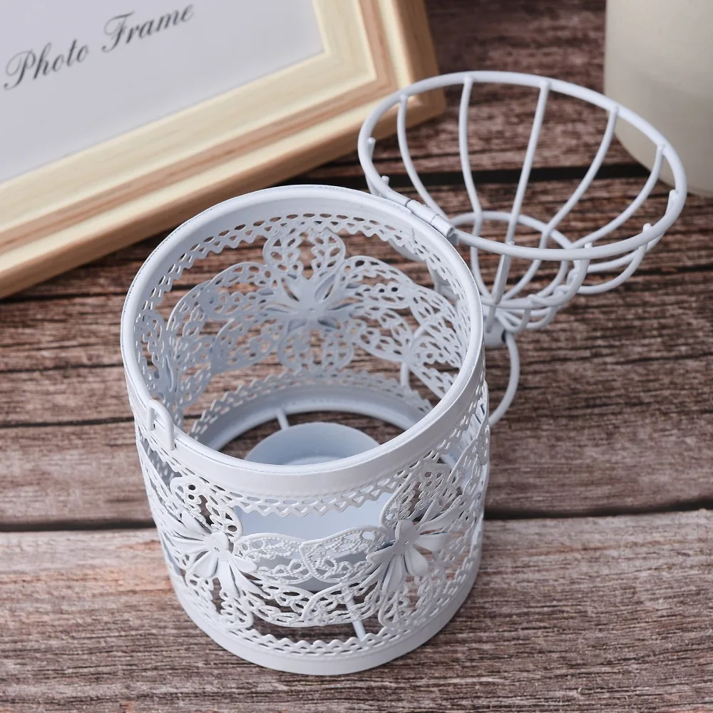 Decorative Iron Hanging Candle Holder White Hollow Out Pattern Hollow Iron Candle Stand Bird Cage Candle Holder Wedding Decor