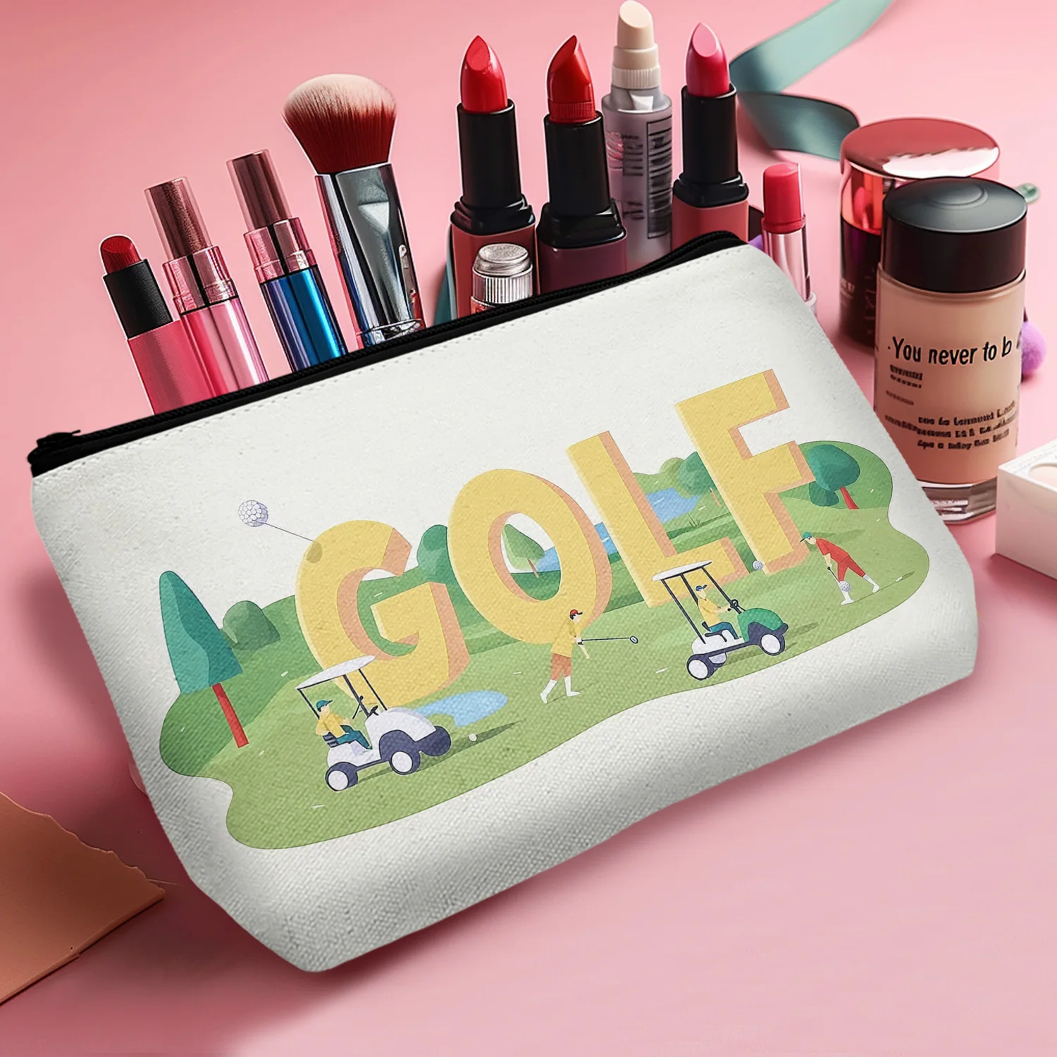 1Pc Stylish Golf Travel Makeup Storage Bag Lightweight Toiletry Pouch For Women Teen Outdoor Garden Park 8.66x5.51Inch